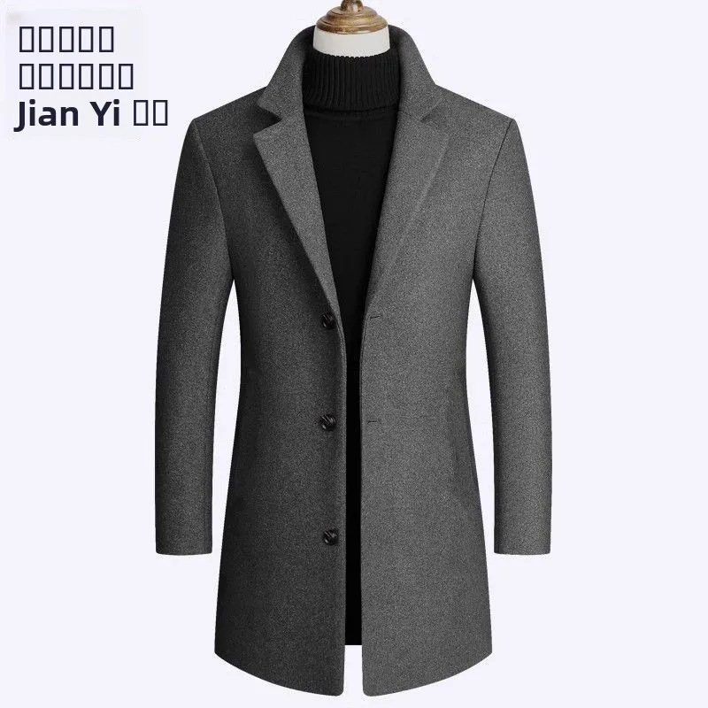 

Мужское шерстяное пальто на весну-осень-зиму, средней длины, приталенное, из 100% полиэстера, ветровка, стандартный крой