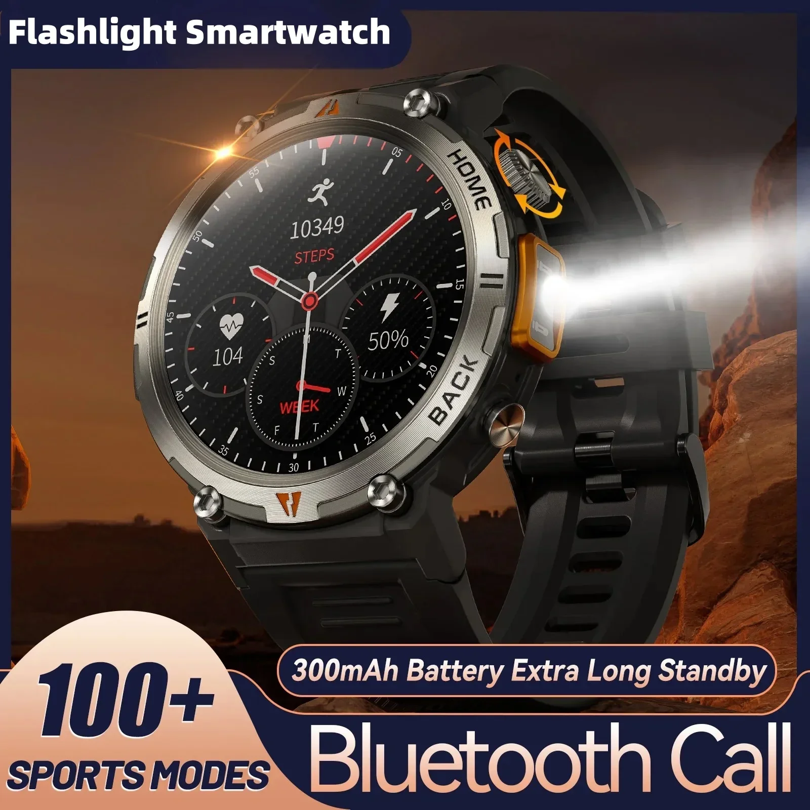 

2024 New LED Flashlight Smart Watch for Men Bluetooth Call Health Monitoring with Sports GPS Tracker IP68 Waterproof