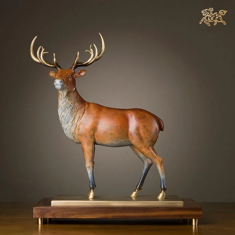 large high grade Europe Luxury decorative art HOME SHOP hallway Royal David's Deer statue brass Sculpture bring GOOD LUCK