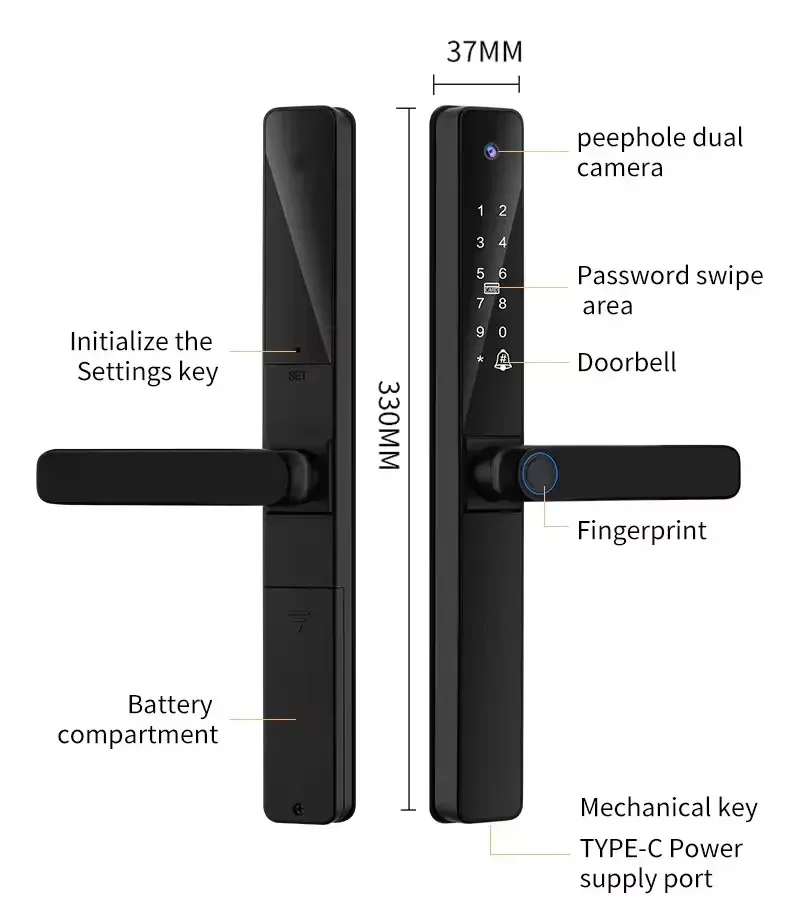 Imagem -06 - Interfone Câmera Olho Mágico Fechadura da Porta de Alumínio Euro Mortise 72 mm 85 mm 92 mm à Prova Dip68 Água Ip68 Tuya Wifi Impressão Digital Grill Fechadura da Porta