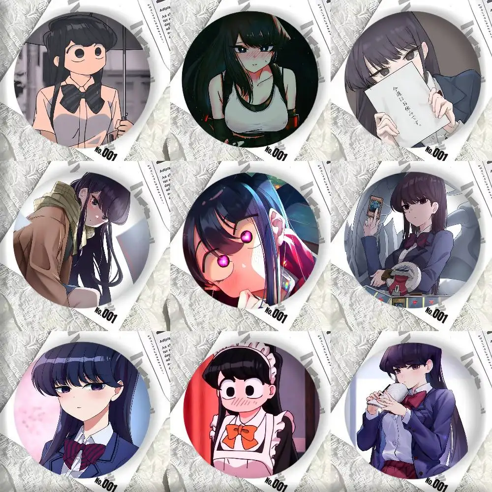 Anime Komi Cant Communicate Cute Girl Komi Shouko Badge Tinplate Round Laser Brooch Clothes Backpack Accessories Lapel