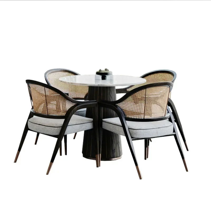 Nordic rattan solid wood dining chair, restaurant hotel dining table and chair combination