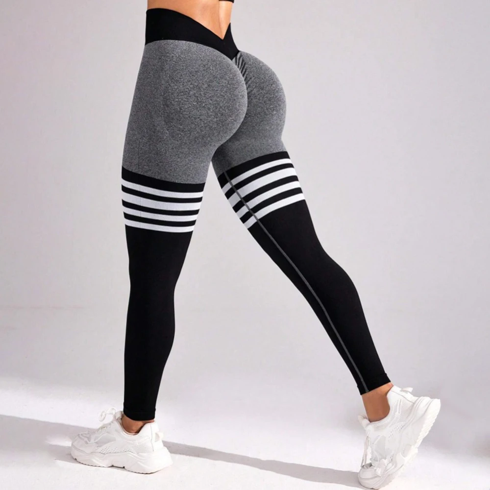 

Mia Muse Boutique Women's Leggings All Season Skinny Fit Patchwork Stripes Wrap High Waist Ankle Sporty Pencil Leggings