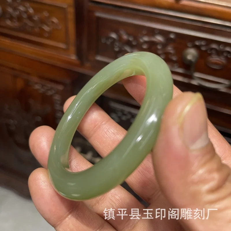 Type Hetian Qinghai Material Jade Round Bar Bracelet Women Fashionable and Versatile