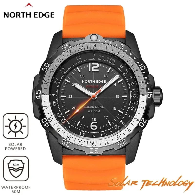

NORTH EDGE кварцевые часы на солнечной энергии мужские EVOQUE2 спортивные часы-пилот светящиеся 50 м водонепроницаемые часы для мужчин Relogio Masculino