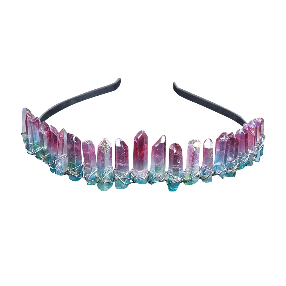 

Pink Green Hairband Crystal Bride Headband Crown Transparent Hoop Women Bridal Accessories Clear Rhinestone Wedding Party Hair