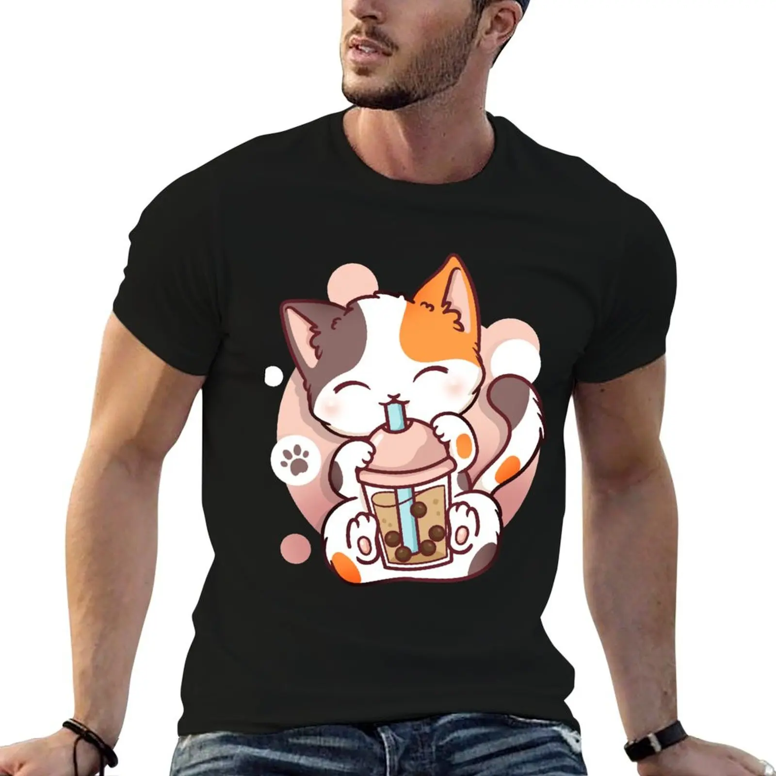 

Cat Boba Bubble Tea Anime Kawaii Neko T-Shirt vintage boys animal print vintage clothes men clothing