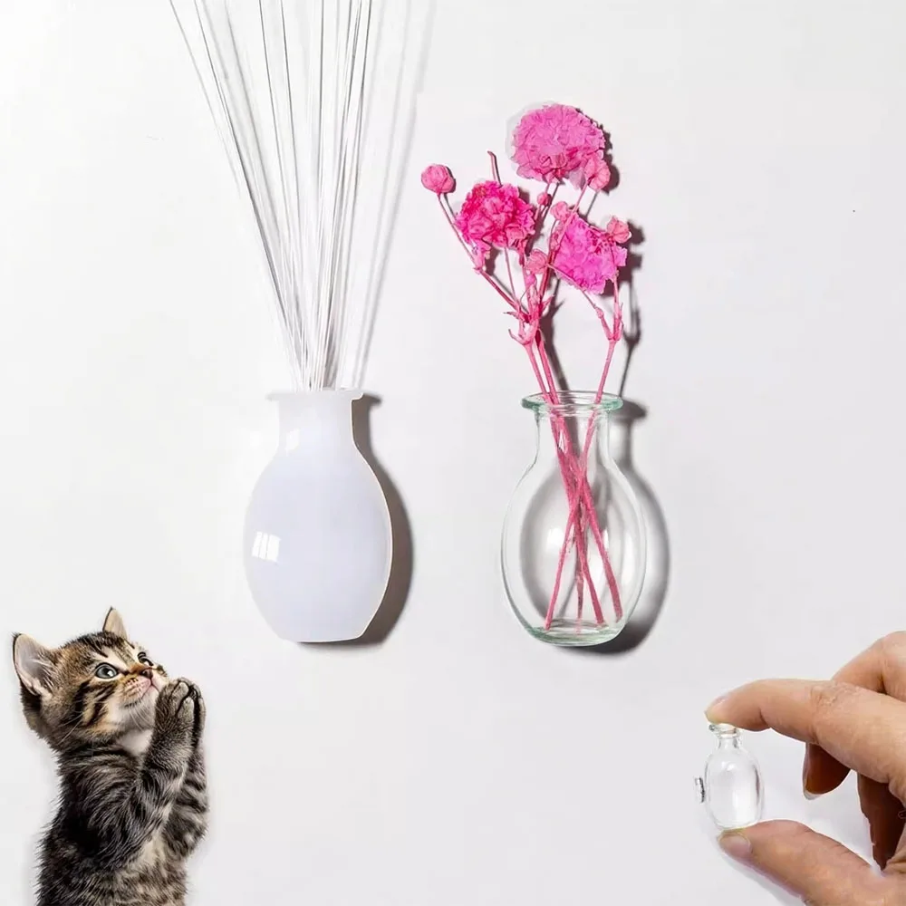 Kleine Katzenwimpern-Vasenhalterung aus Glas mit Magnet zur Aufbewahrung von Tierhaaren, für Puppenhäuser, Trockenblumen- und Pflanzenpräsentation, Kühlschrank
