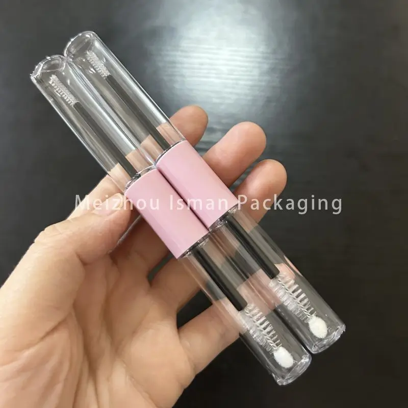 50Pcs 3ml*2 clear dual ended 2 in 1 pink round empty mascara bottle container double sides eyeliner packaging tubes with brush