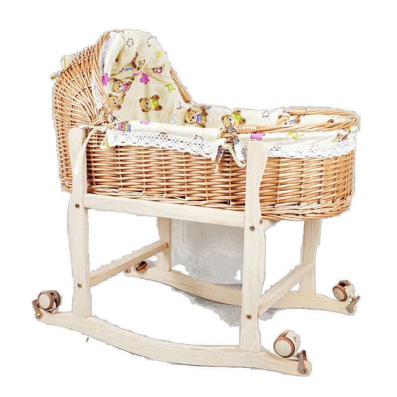 

Rattan Out Portable Handbasket Soothing Sleeping Basket Cradle Woven Bed