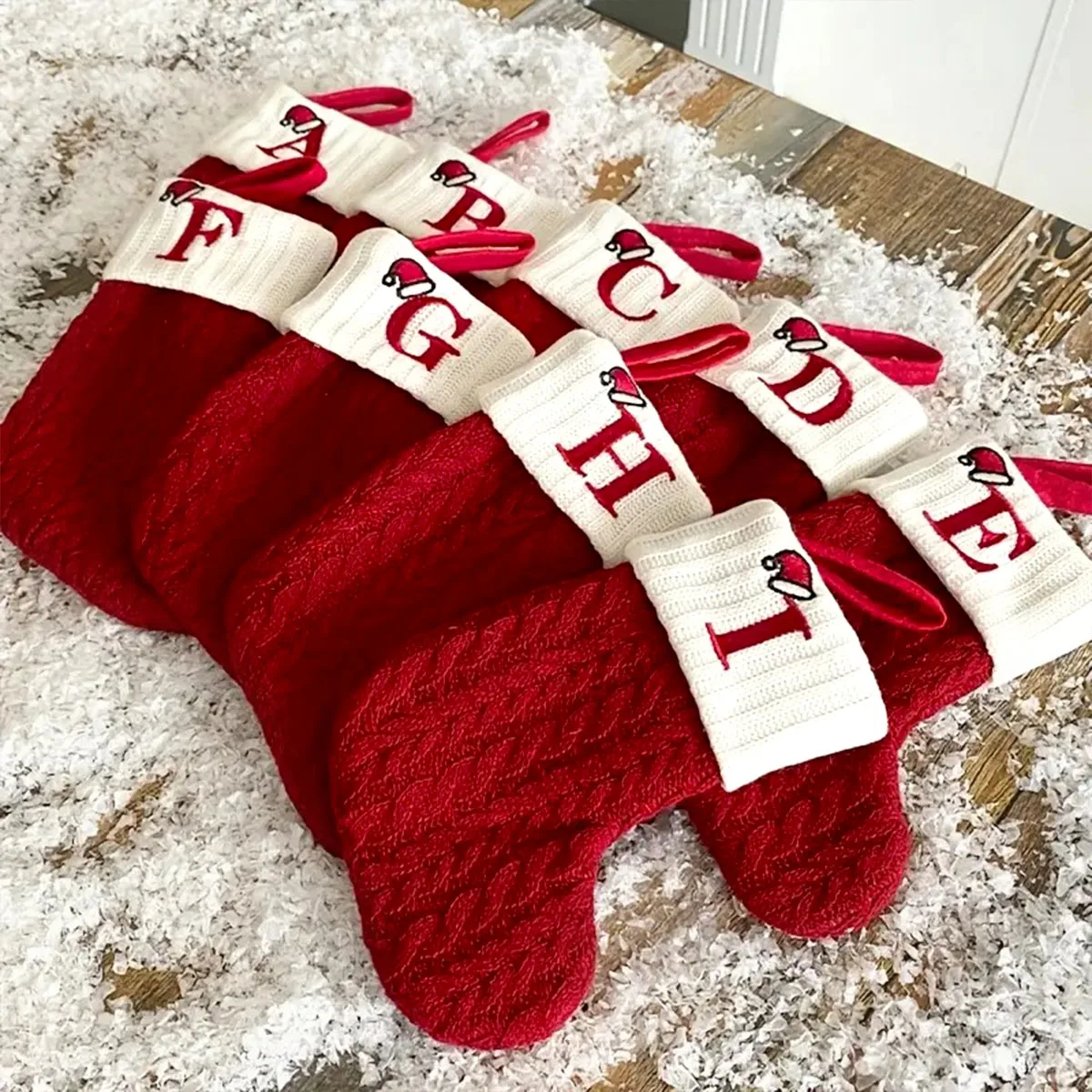 Christmas Letters Stocking Christmas Decor For Home 2024 Xmas Tree Pendant Red Gift Snowflake Socks Christmas Party Decors 2025
