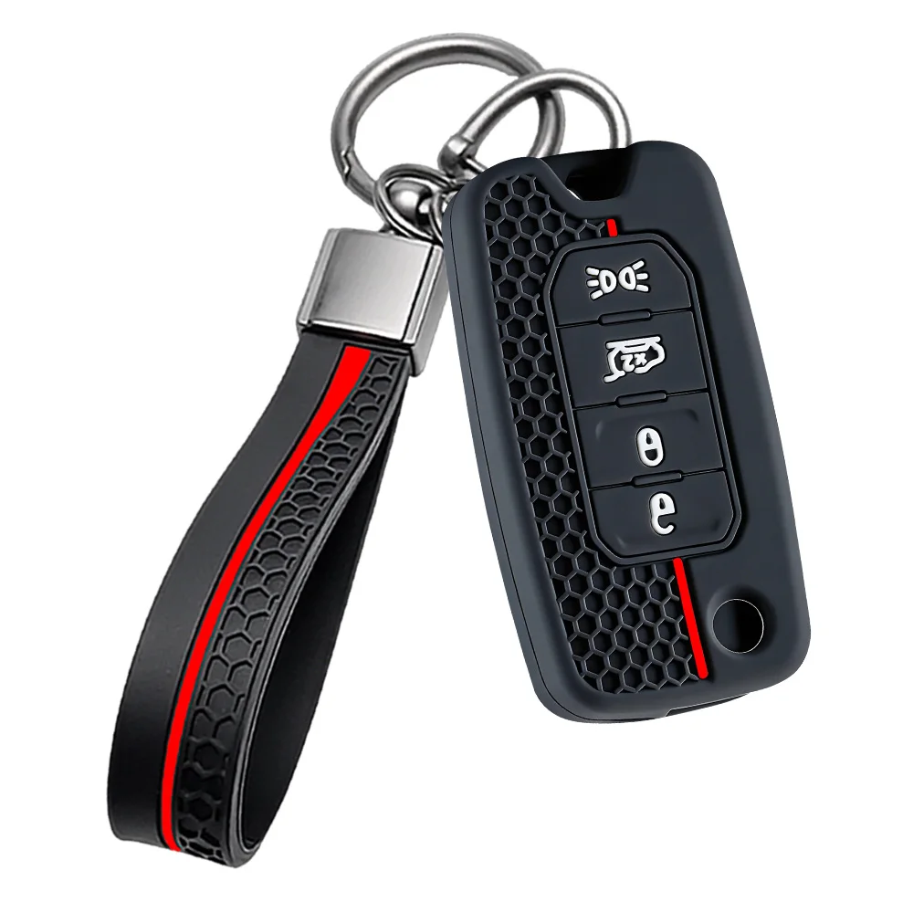 Silicone Key Cover With Chain For Jeep Cherokee Compass Renegade Grand Commander For Dodge Journey Challenger JCUV Charger