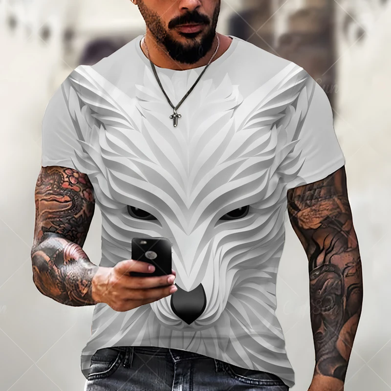 Summer New Men's T-shirt 3D Stereo Vision Wolf Pattern Fashion Casual Street Loose Oversized O-neck Top