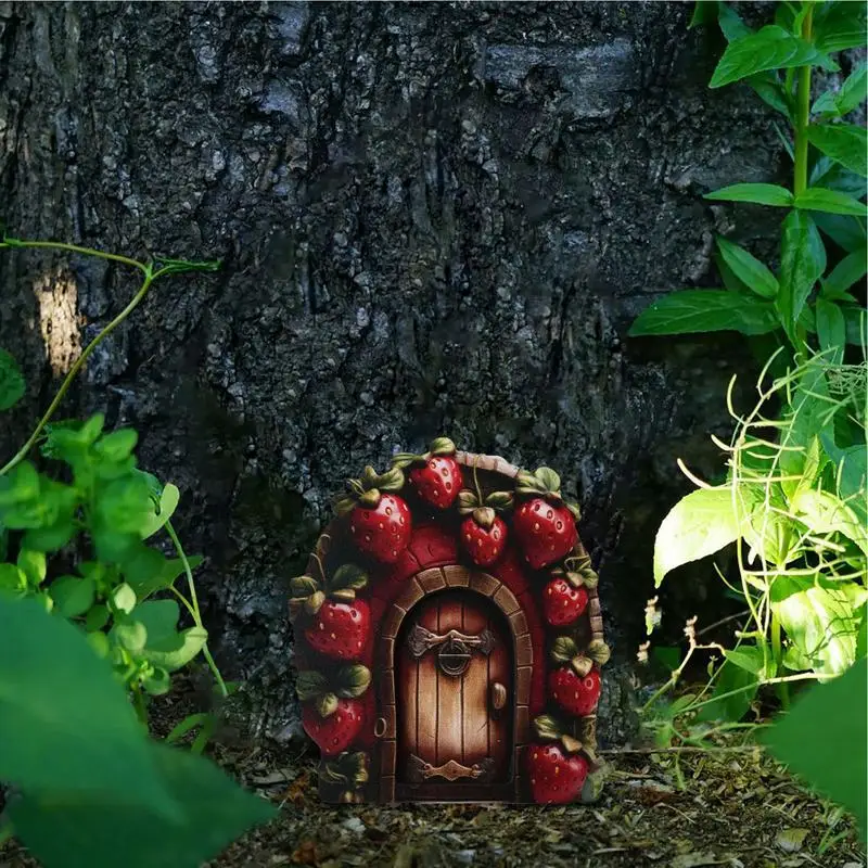 Porta de madeira miniatura para casa, Escultura do quintal do elfo, Arte do jardim das fadas, Árvores ao ar livre