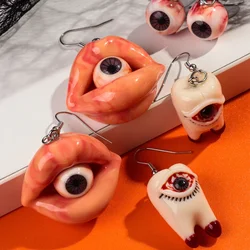 Halloween Scary 3D Demon Eyeballs Acrylic Earrings for Women New Gothic Tooth Evil Eye Lip Drop Earring Party Jewelry Gifts