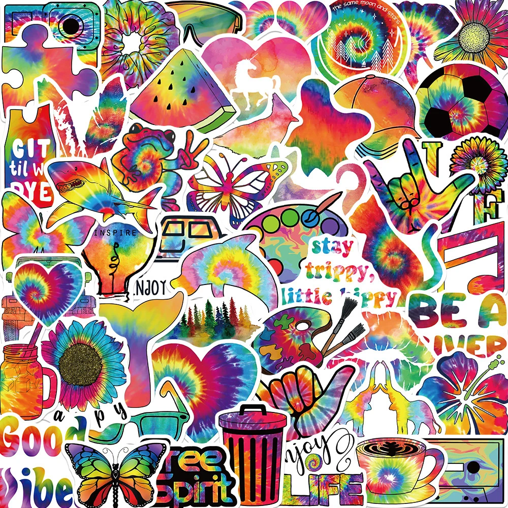 10/30/50pcs Colourful Rainbow Tie-dye Art Graffiti Stickers Decals Laptop Scrapbook Suitcase Phone Decoration Sticker Kids Toy