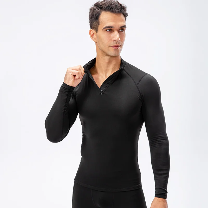 Men Compression Running T-shirt High Elastic Sports Shirt Gym Sport Shirts Long Sleeve Men Autumn and Winter warm Training Shirt