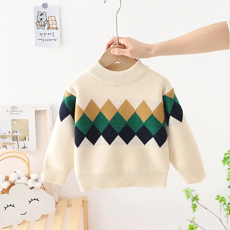 Baby Autumn Winter Boys Knit Sweaters Plaid Pullover Kids Sweaters Infant Clothing Toddler Boy Winter Tops Base Shirt FY11102