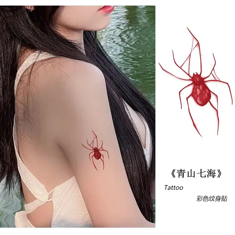 Tatuajes temporales con patrón de araña roja para mujer, pegatinas de tatuaje impermeables, Sexy, arte lindo, dibujos animados duraderos, Y2K, tatuaje falso