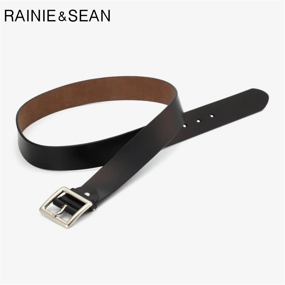 RAINIE SEAN White Belt Women Real Leather Belts For Women Pin Buckles Cowskin Red Black Camel Waist Belt Ladies