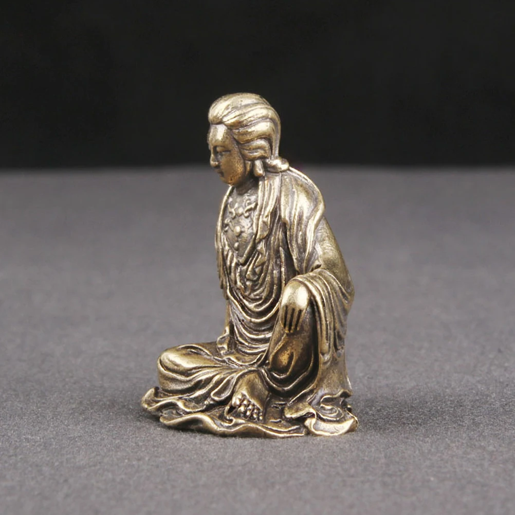 

Brass Avalokitesvara Retro Desktop Yin Ornament Stable Flat-Bottom Tabletop Decor Creative Gift Home Office Decoration