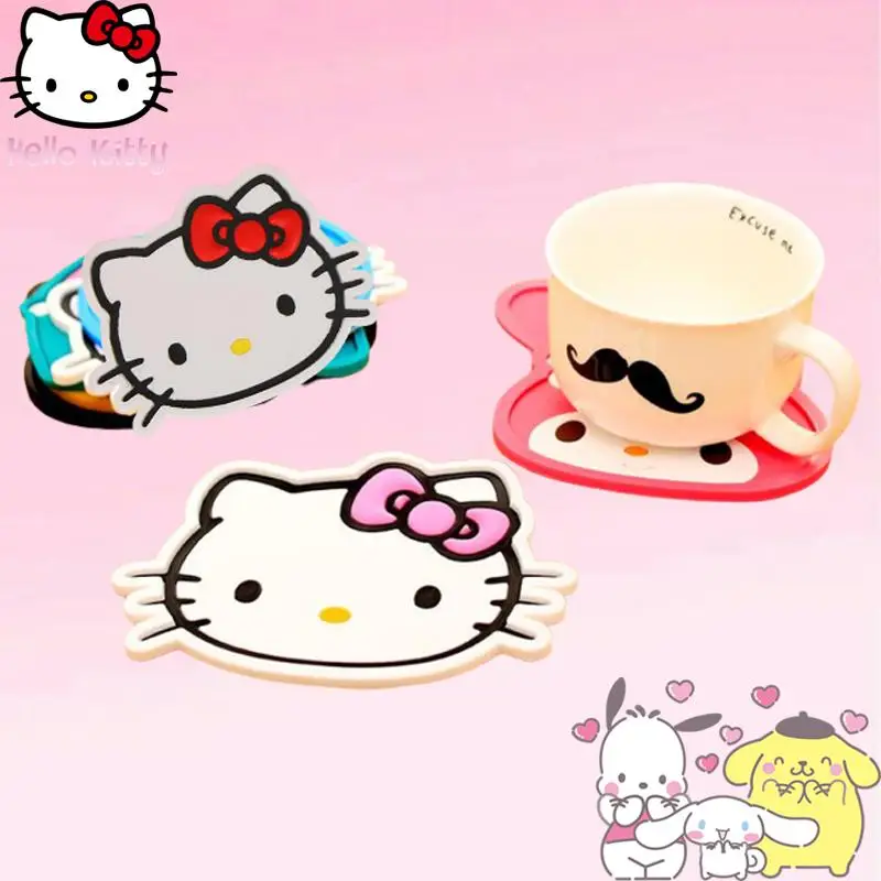 Hello Kitty Large Coaster Sanrio Anime Insulated Tea Coaster Silica Gel Non-Slip Children's Bowl Mat Table Mat Cute Gift