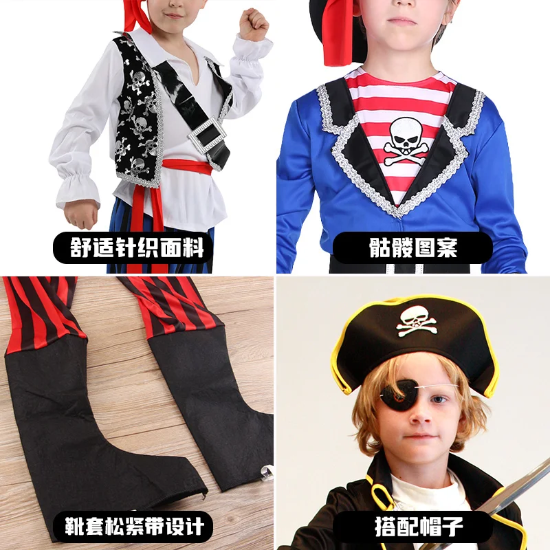 Halloween Kids Pirate Costume, Boys Captain Jack Role-play Suits, Children Cosplay set ,no weapon