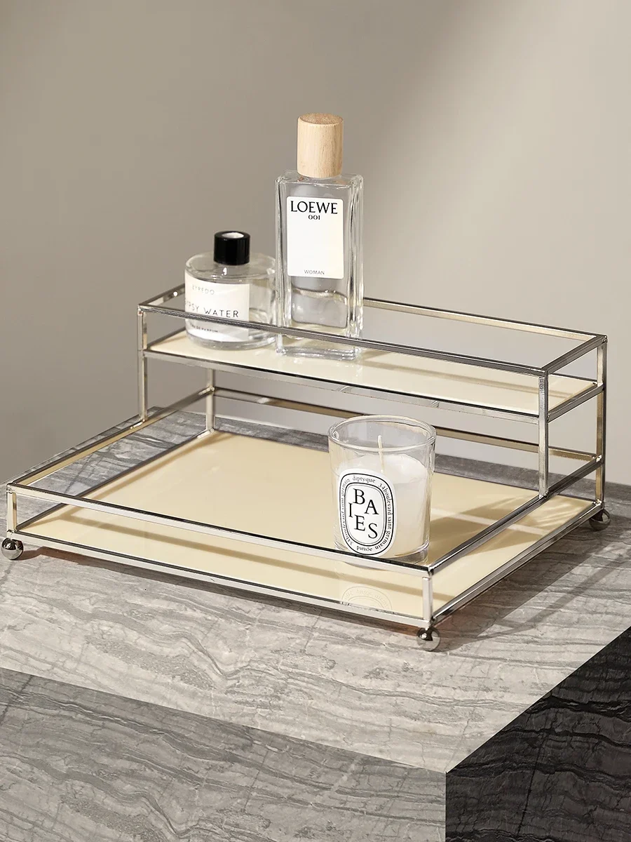 Modern minimalist and luxurious cosmetics storage rack, skincare products double-layer storage rack, desktop dressing table, met