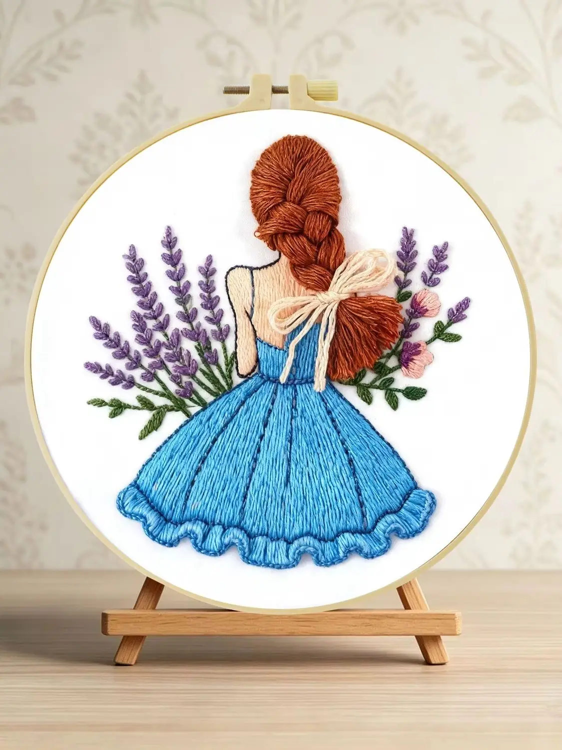 Mädchen im Lavendelfeld 1 Stück DIY Stickerei-Material-Set für Anfänger Stickerei-Starter-Kit Kreuzstich-Kunst als Geschenk Nadelarbeit – Detail 1