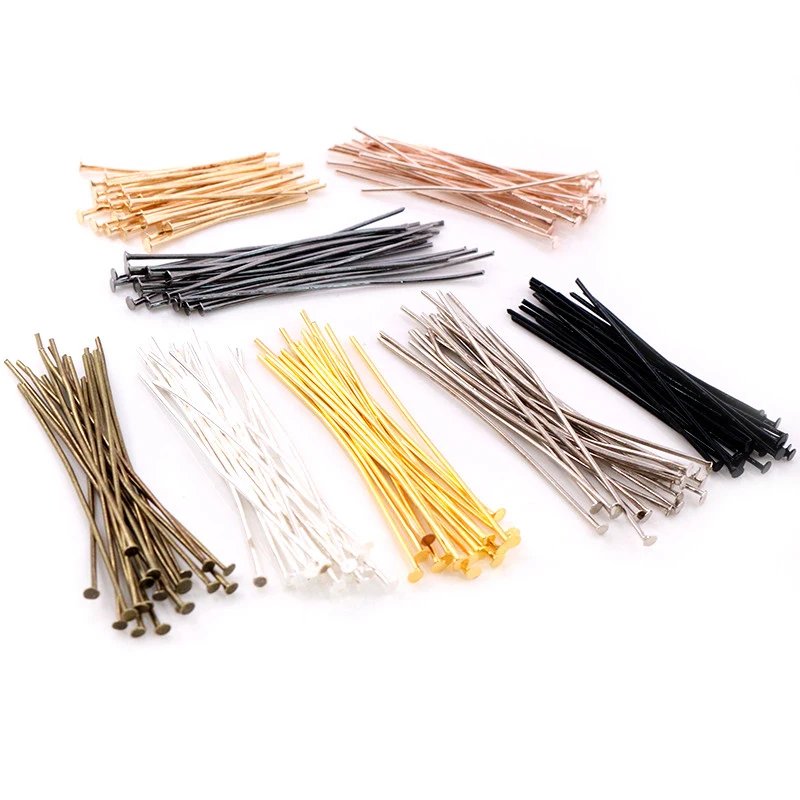 200pcs/pack 20-60mm Flat Head Pins Bronze Rhodium Black Gold Silver Color Headpins For Jewelry Findings Making DIY Supplies