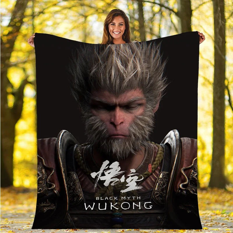 

Black Myth Wukong Latest Video Games Blankets Family Living Room Plush Sleeping Picnic Blanket Outdoor Travel Camping Bed Sheet