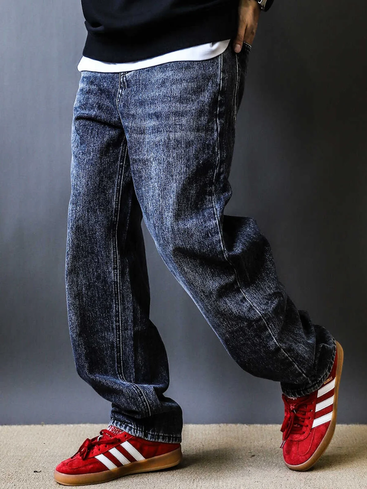 

Retro High Street Straight Leg Men's Jeans Autumn Winter Waed Loose y Casual Wide Leg Pants Trendy Long Trousers