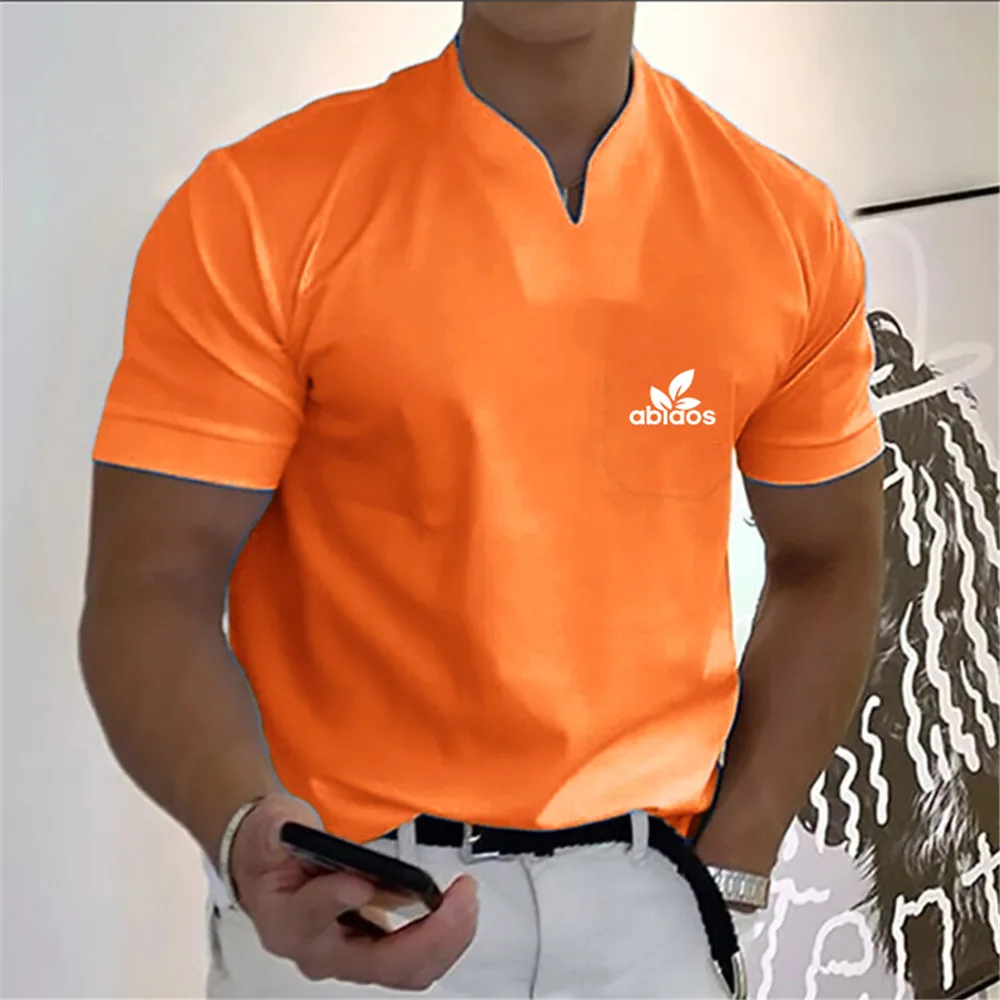 2023New Pattern Summer Men\'s Short-Sleeved Cotton Casual Men\'s T-shirt V-neck Shirt Male Breathable Polo Shirts S-5XL