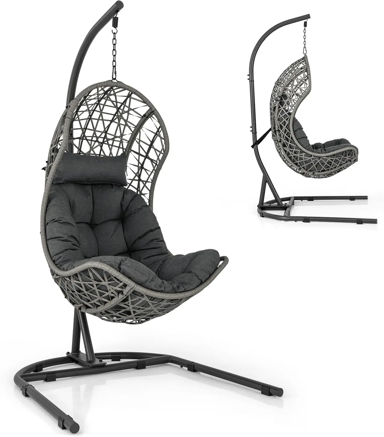 Giantex Egg Chair Outdoor Indoor - Hammock Chair With Stand, Pillow, Cushion, Hanging Accessories, Pe Rattan Hanging Basket