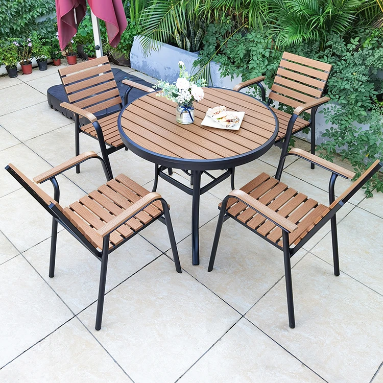 

Wholesale Round Garden Courtyard Table Wooden Plastic Dining Table Outdoor Coffee Table