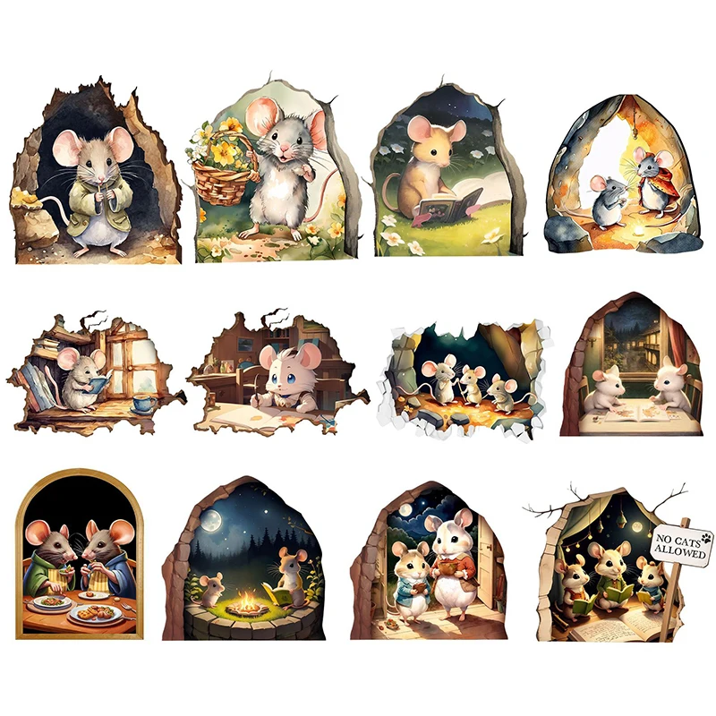 M421 Cartoon Maus Loch Wand Aufkleber Kinder Schlafzimmer Baseboard Hause Dekoration Lustige Wand Aufkleber Diy Ratte Tier Wand Kunst – Detail 1