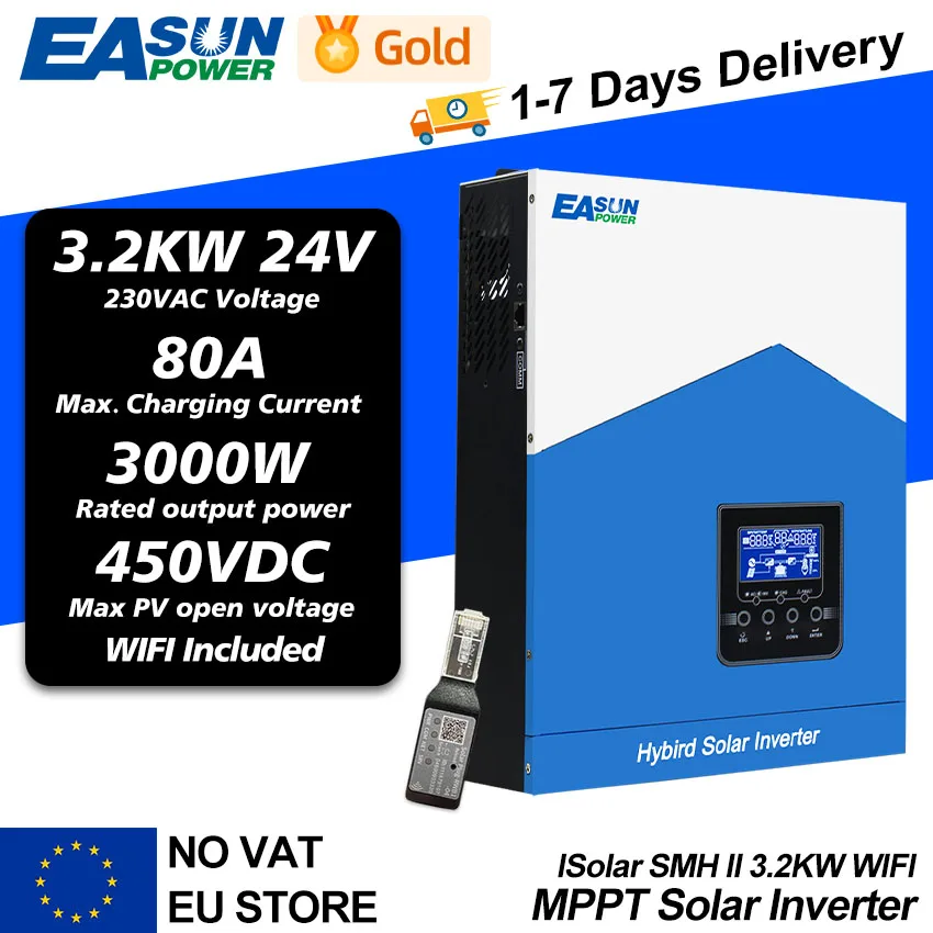 Easun 6200va 6200W Hybride Zonne-Energie Omvormer 48vdc Mppt 80a 450vdc Pv Ingang Pure Sinus Inversor Met Wifi Ondersteuning Bms