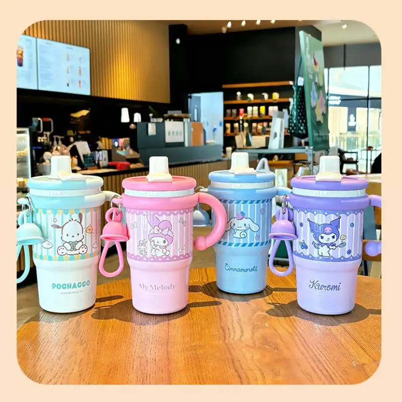 

Sanrio Children Vacuum Cup Hello Kitty Kuromi Girl High-Capacity Portable Handheld Fall Prevention Double Drinking Cup Gift New