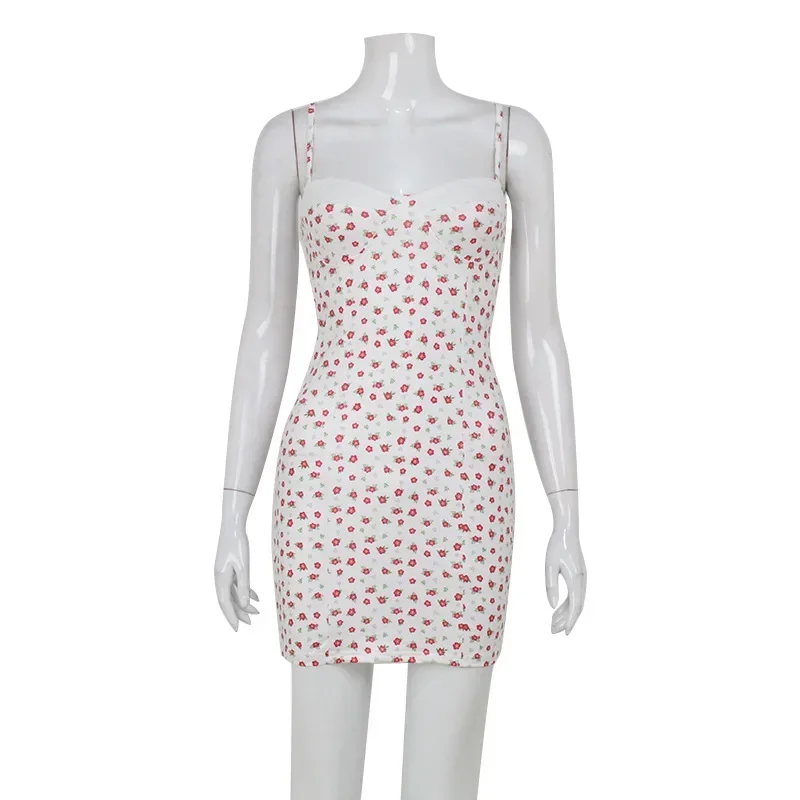 Sexy Slim Suspender Nightgown Women Chemise Sleepwear Home Dress Backless Mini Nightdress Lingerie Print Flower Nightwear Nighty