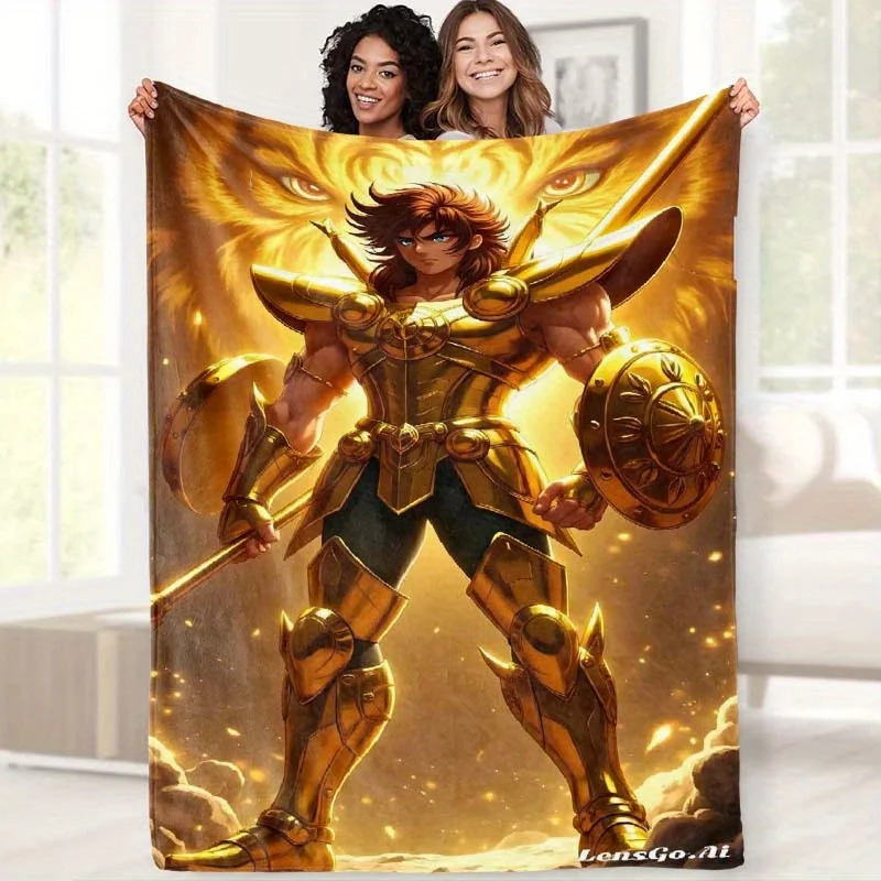 Saints with Golden Armor Flannel printed blanket suitable for all seasons suitable for living room office sofa and travel