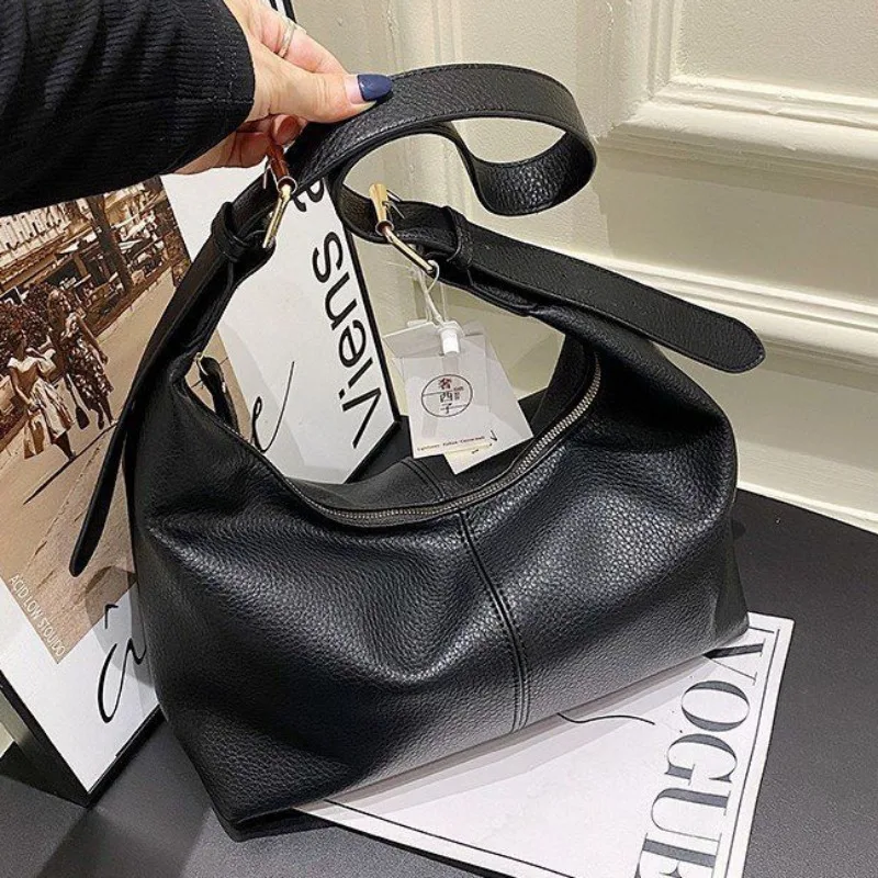 2024 New Korean Style High Quality Lychee Pattern Soft Leather Underarm Bag Versatile Single Shoulder Dumpling Bag for Women