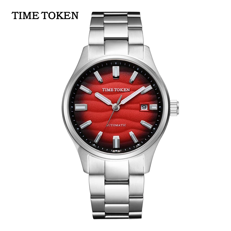 TIME TOKEN 40mm Men's Watch Desert Textured Stainless Steel Wristwatch 50M Water Resistant 3D Sand Dial Movement