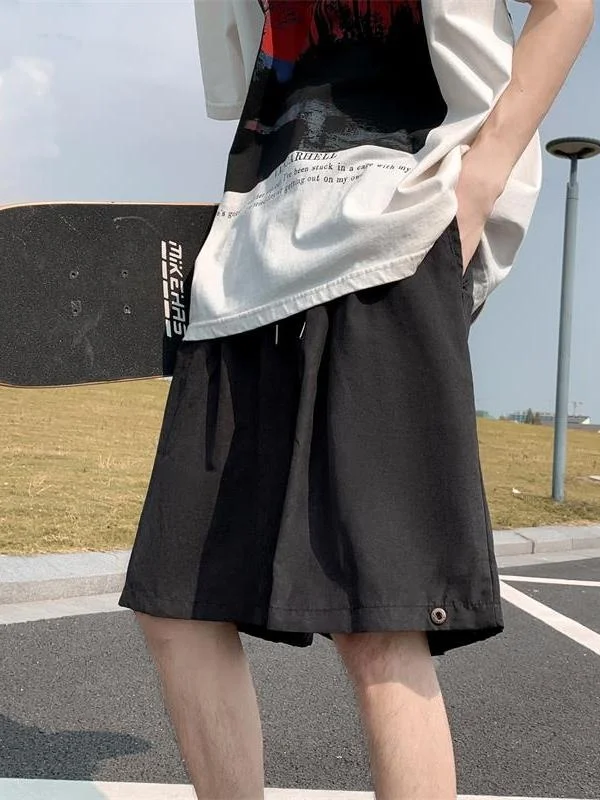 Celana Basket Olahraga Serbaguna Gaya Jalanan Tinggi Retro Lima Titik Longgar Trendi Amerika Pria Orts Kasual Suede Musim Panas