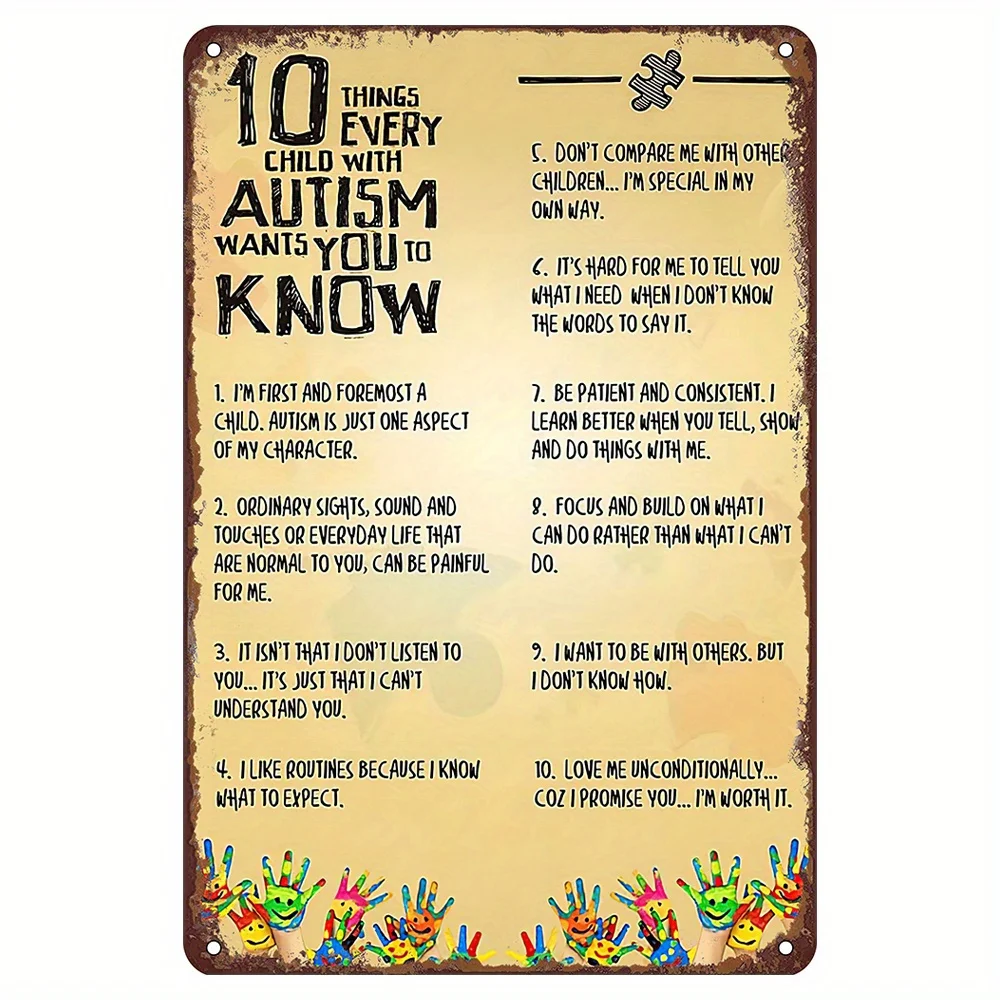 10 choses que chaque enfant autiste souhaite que vous sachiez sur les panneaux métalliques, l'art mural, la décoration intérieure, les bars, les cafés, les restaurants, les magasins, les garages