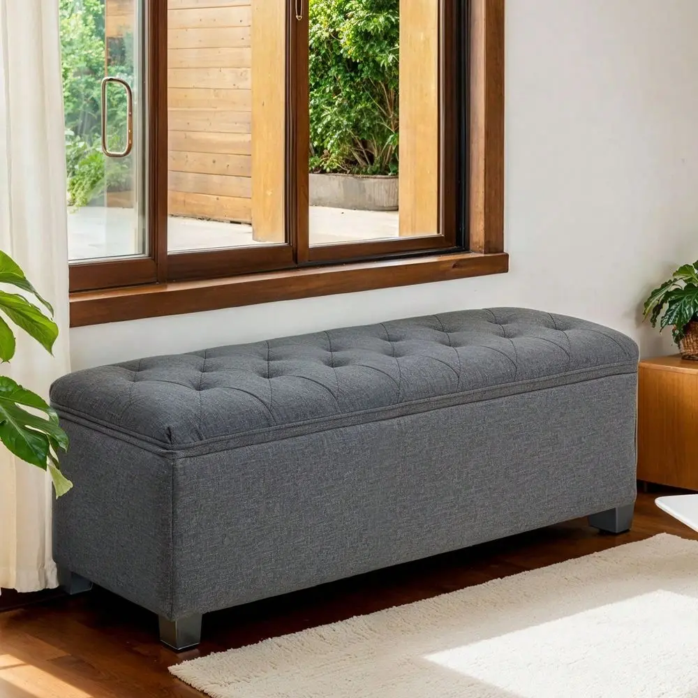 

43.3 Storage Ottoman Bench, Foot Rest With Legs, Ottoman With Storage, Rectangle End Of Bed Bench, Storage Chest, Load To 66