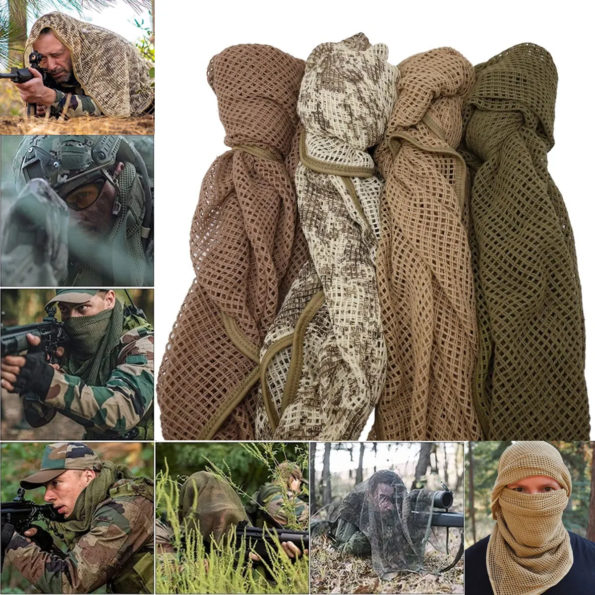 Camouflage Netting Tactical Mesh Net Camo Scarf Sports Hunting Shooting Wild Photography Airsoft Sniper Mesh Hiking Scarves AK47