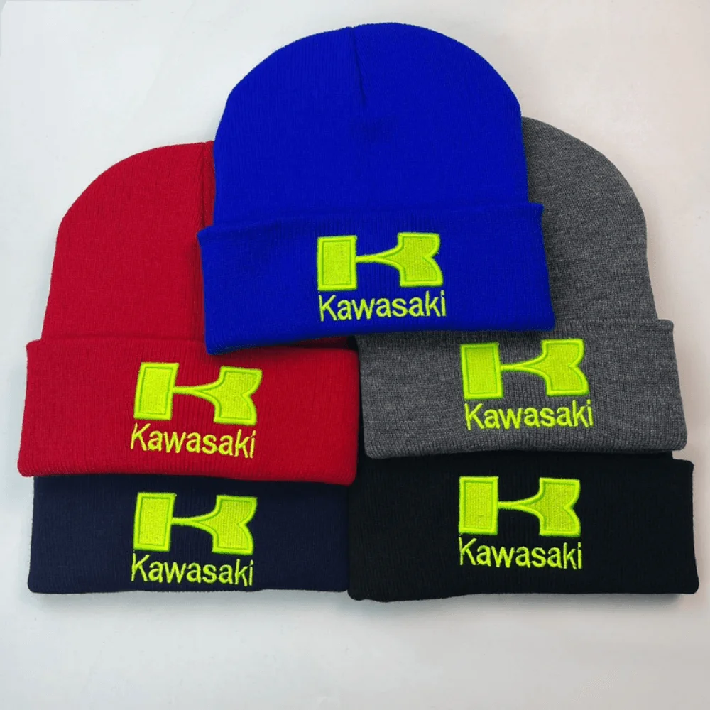 Embroidery Kawasaki Beanie Hat Women Men Knitted Warm Winter Hats For Women Men Solid Hip-hop Casual Cuffed Beanies Bonnet