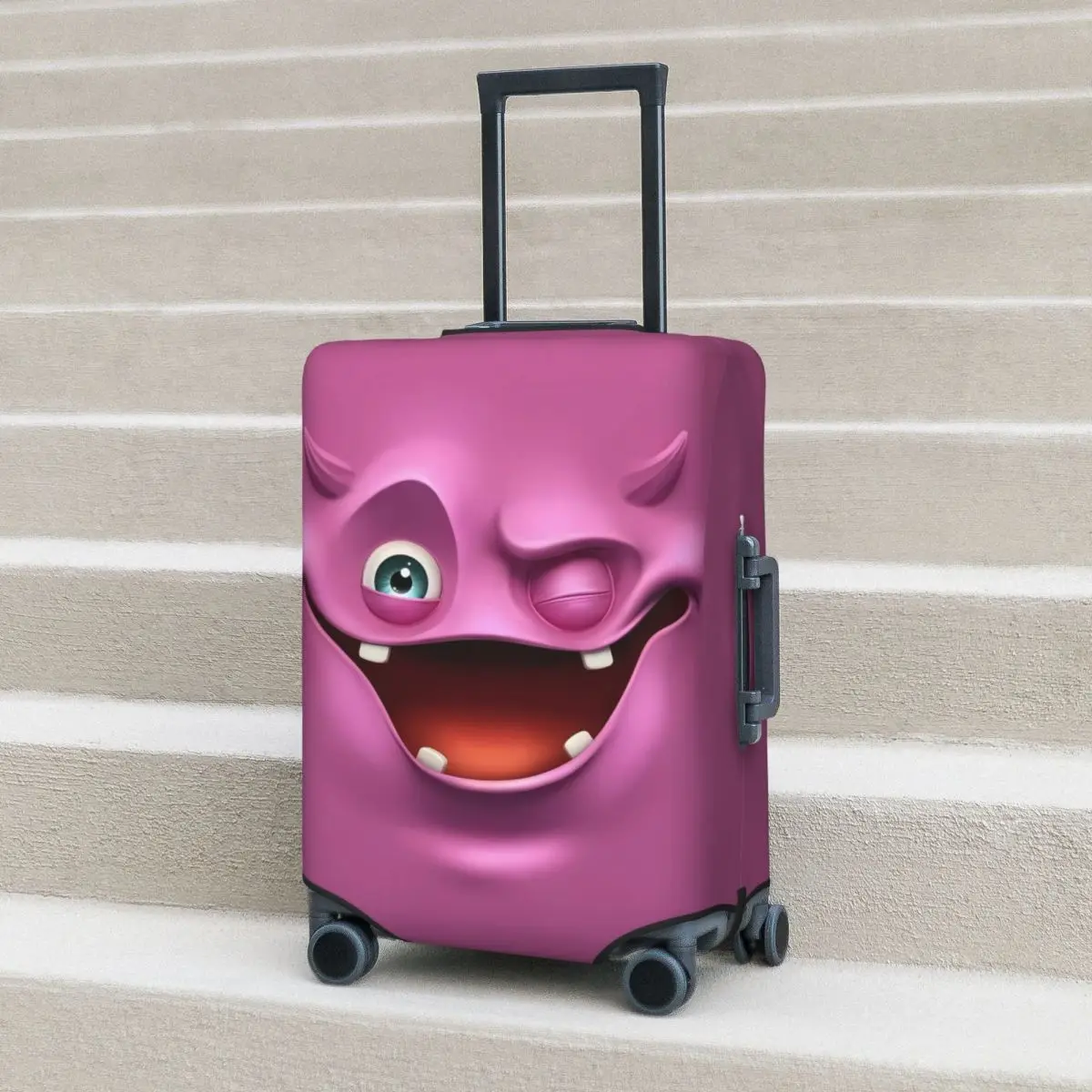 Funny Expression Suitcase Cover Pink Face Smile Travel Vacation Fun Luggage Case Protection