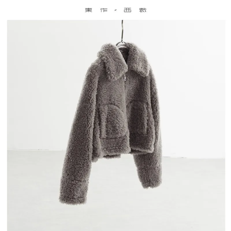 Un must per le donne piccole ~ Cappotto corto peloso di lana, giacca di lana di agnello, top integrato in pelliccia composita di lana al 100% ispessita, stile invernale da donna