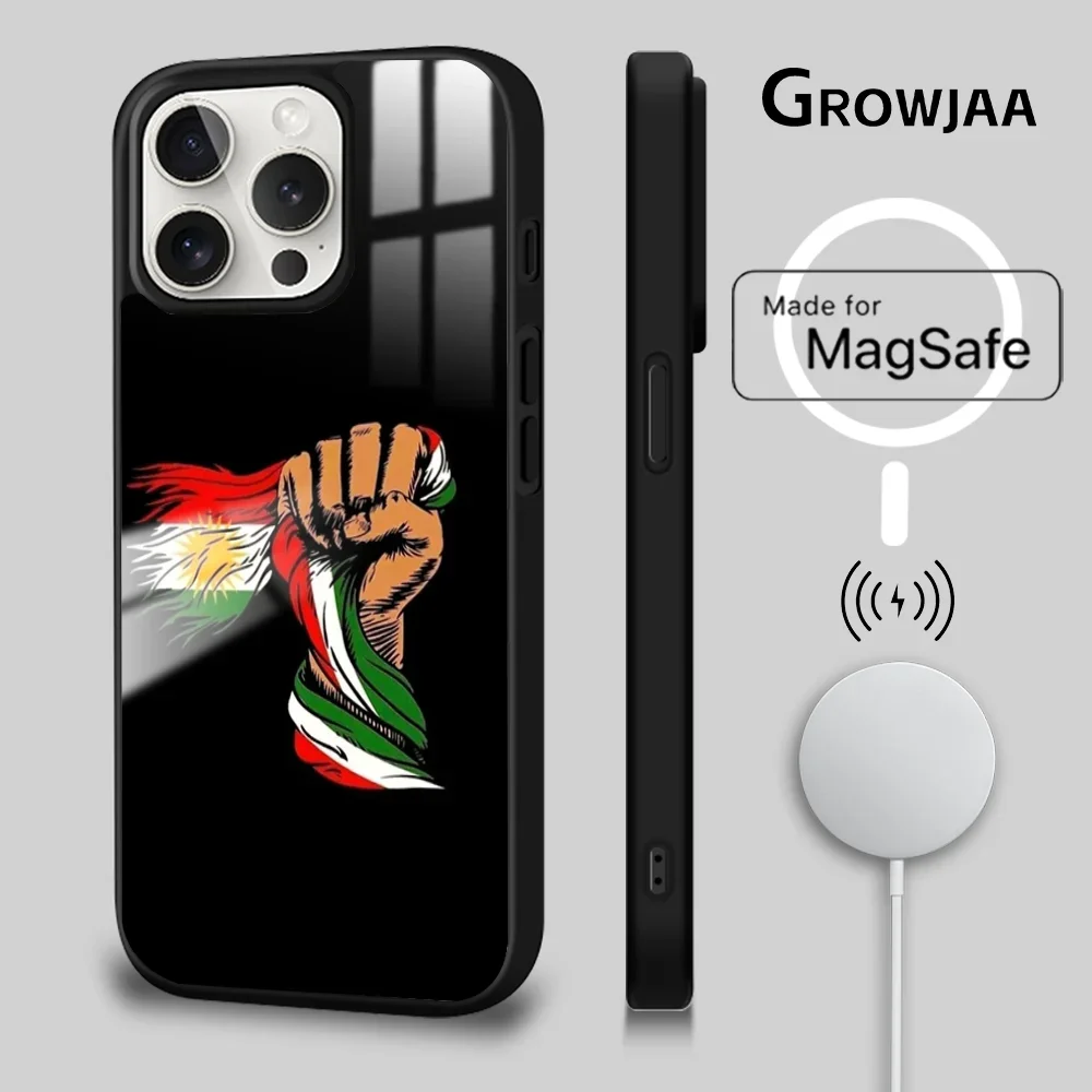 K-kurdistan casing ponsel bendera mewah untuk iPhone 16 15 14 13 12 11 Pro Max Plus Mini Magsafe cermin penutup magnetik nirkabel